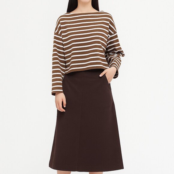 Uniqlo Brown and White Striped Long Sleeve Tee - Picture 1 of 7